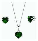 Conjunto Colar Prata 925 + Par Brincos Coração Zircônia Conjunto Cor Verde